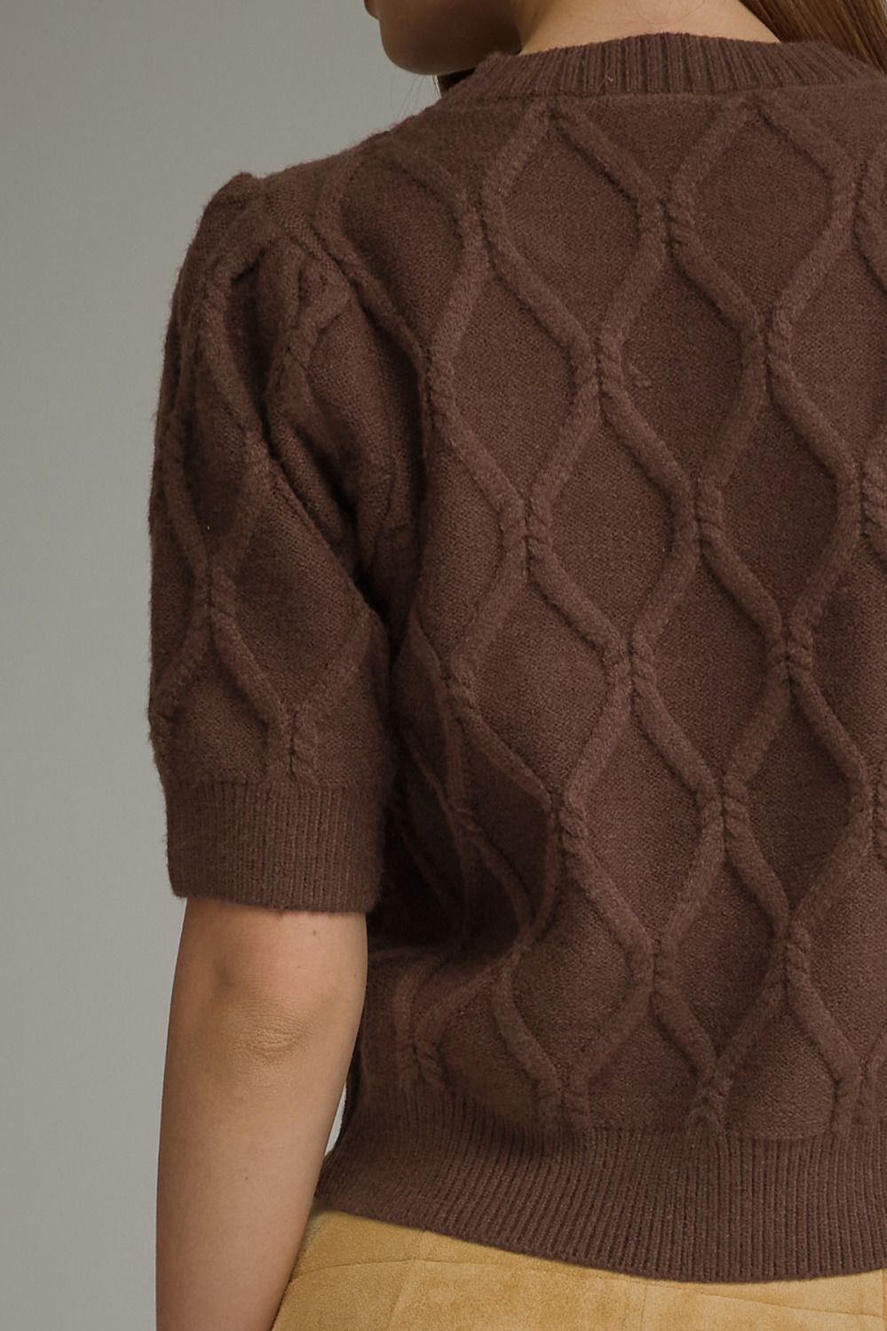 Brown 3/4 Sleeve Cable Knit Top