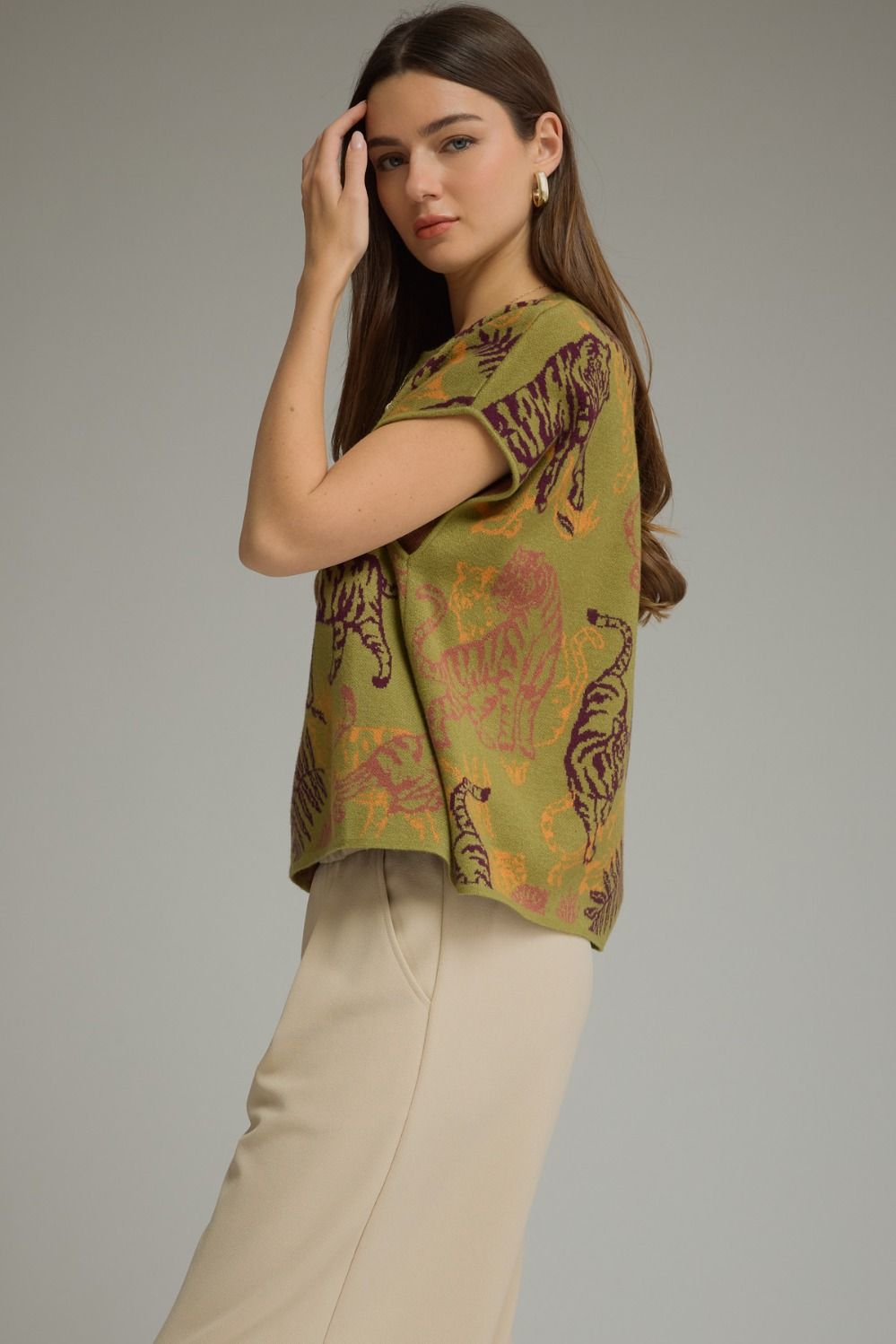 Olive Tiger Graphic Knit Top
