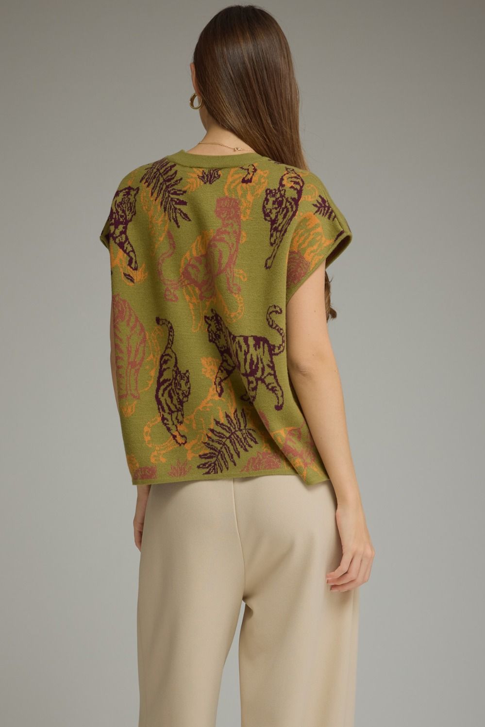 Olive Tiger Graphic Knit Top