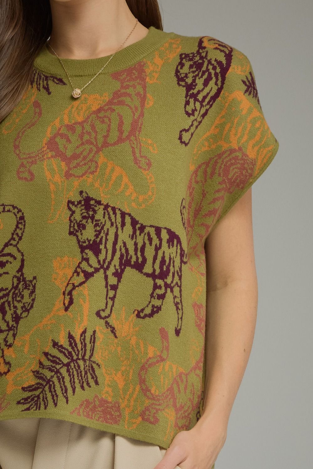Olive Tiger Graphic Knit Top