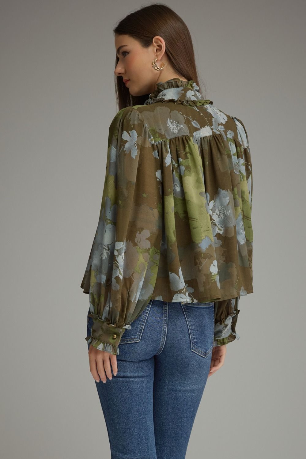 Olive Floral Lone Sleeve Top