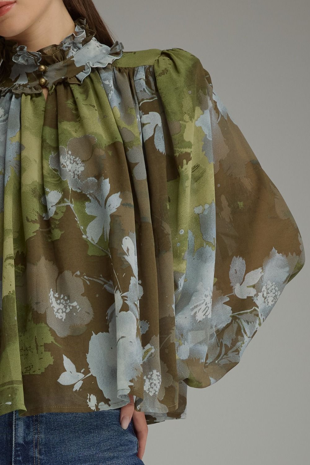 Olive Floral Lone Sleeve Top