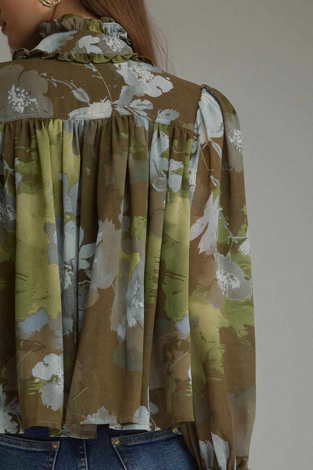Olive Floral Lone Sleeve Top