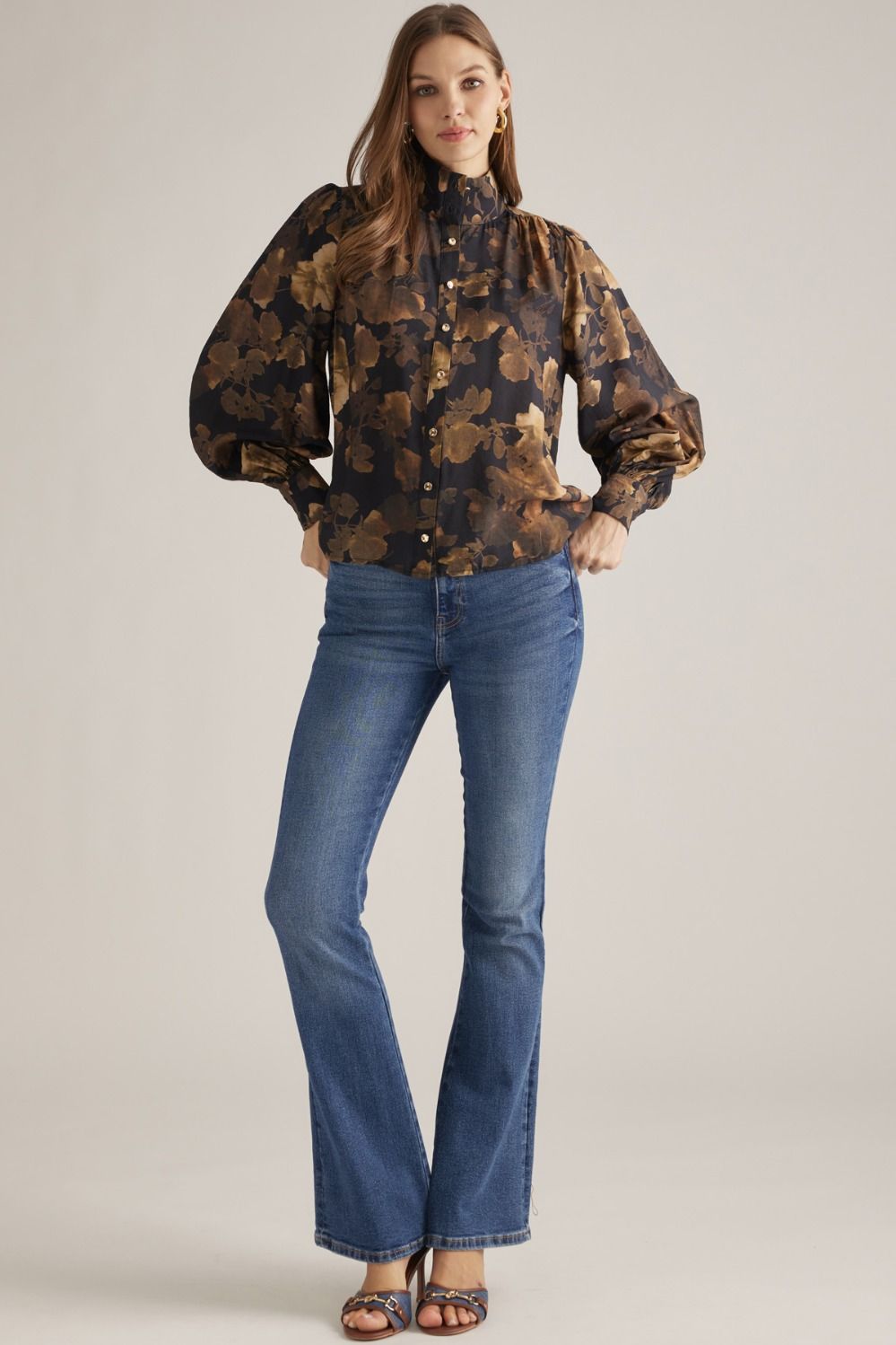 Black And Brown Button Down Top