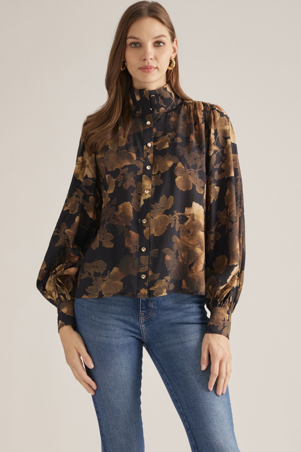 Black And Brown Button Down Top