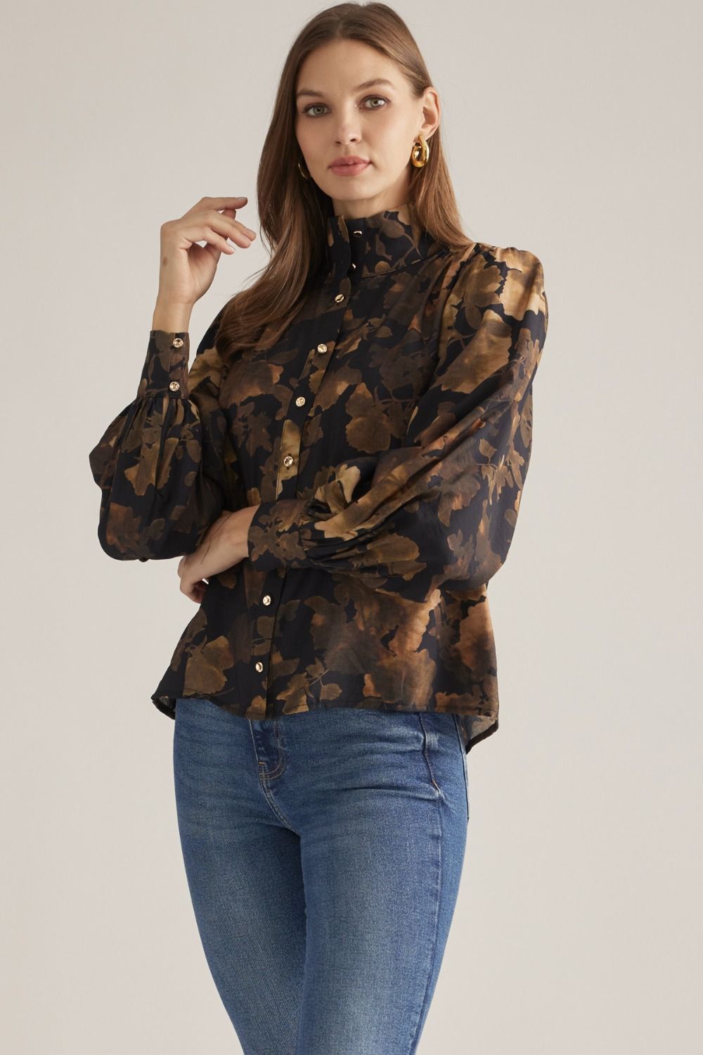 Black And Brown Button Down Top