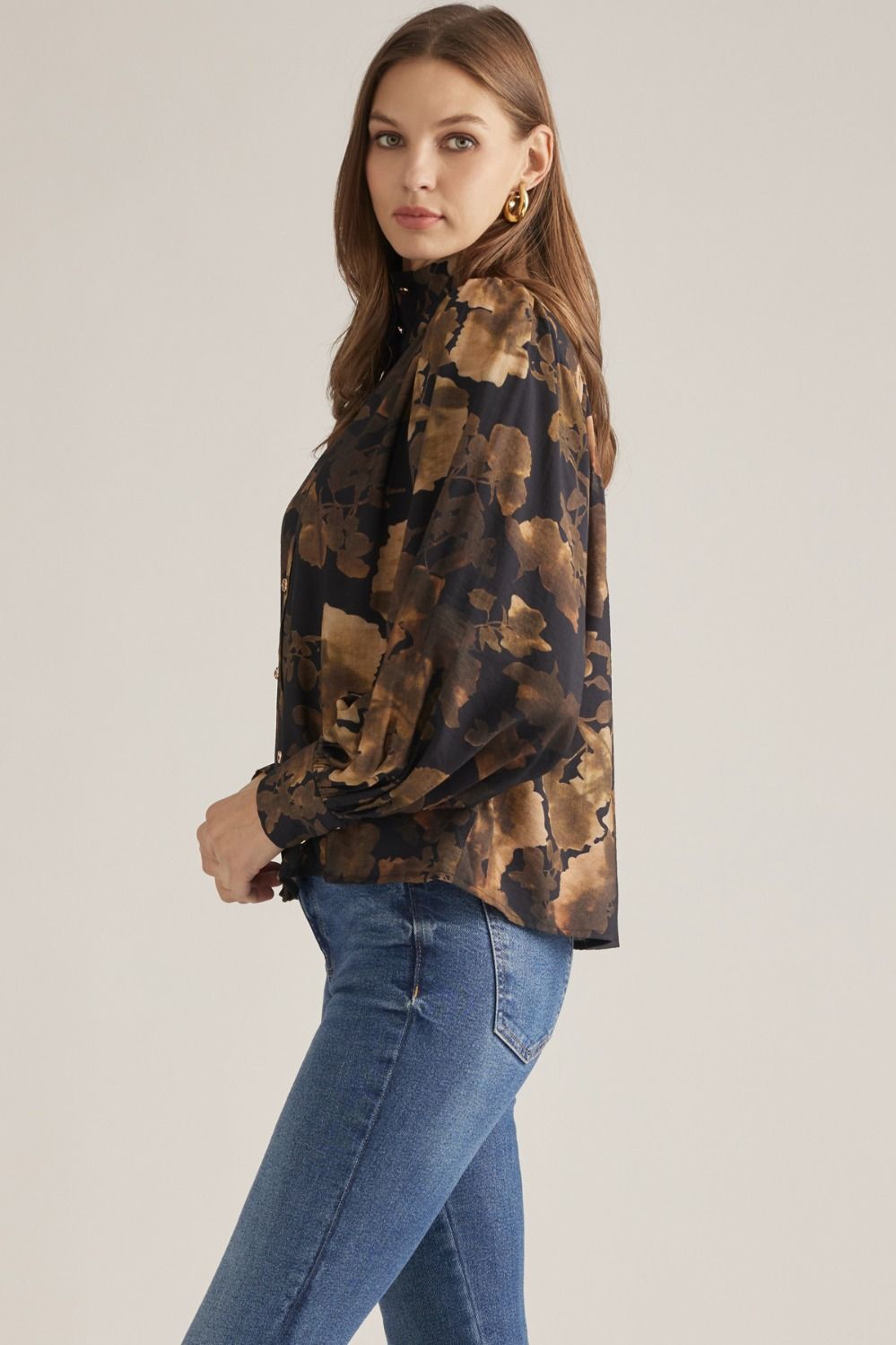 Black And Brown Button Down Top