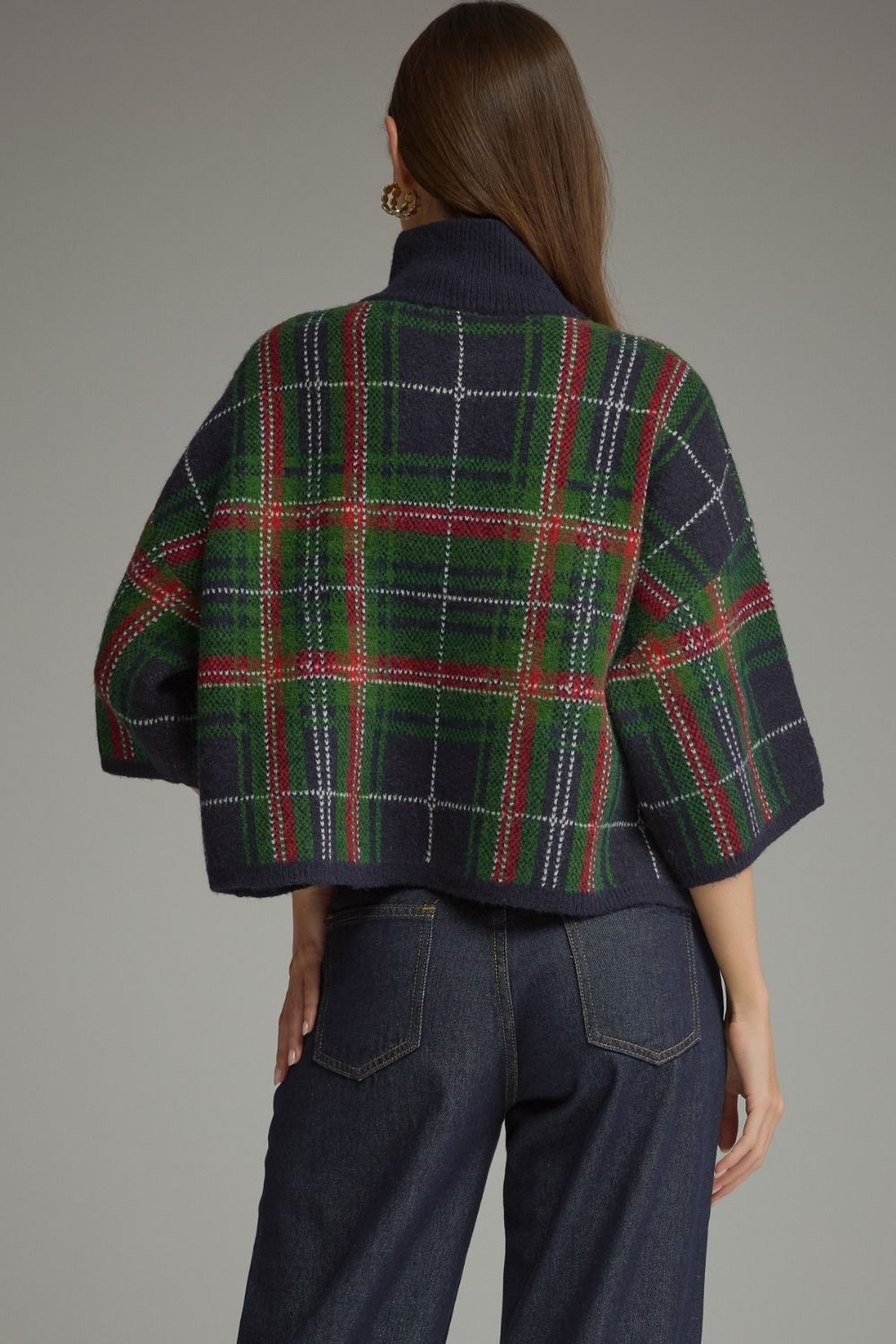Navy Plaid Knit Top
