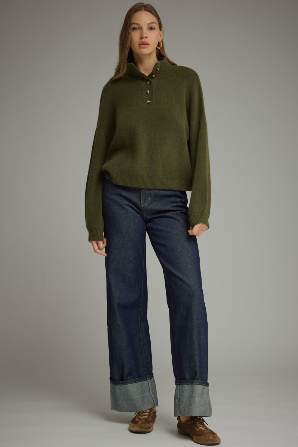 Olive Balloon Sleeve Sweater