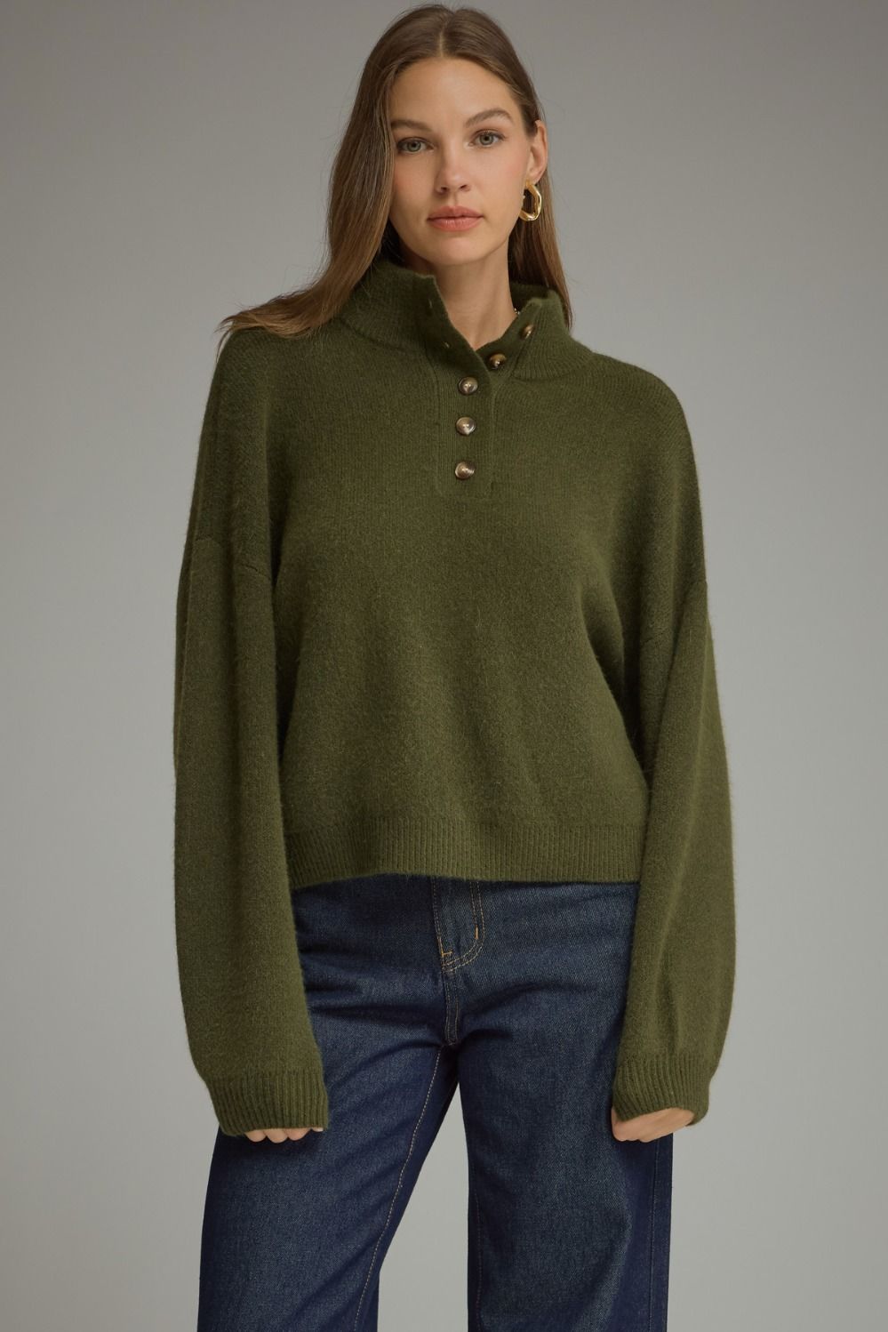 Olive Balloon Sleeve Sweater