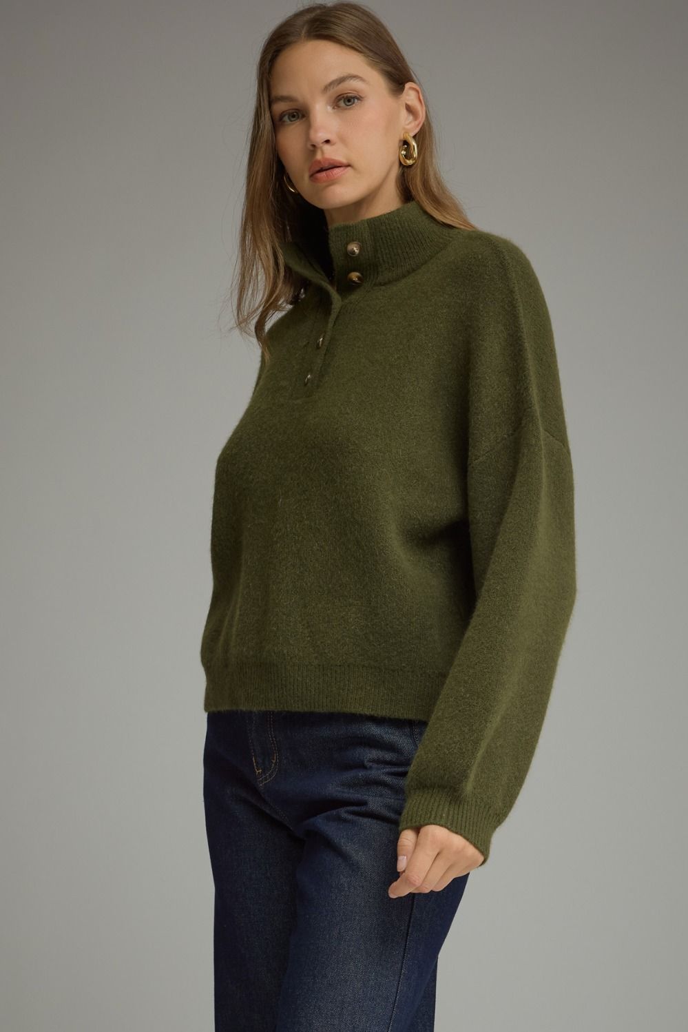 Olive Balloon Sleeve Sweater