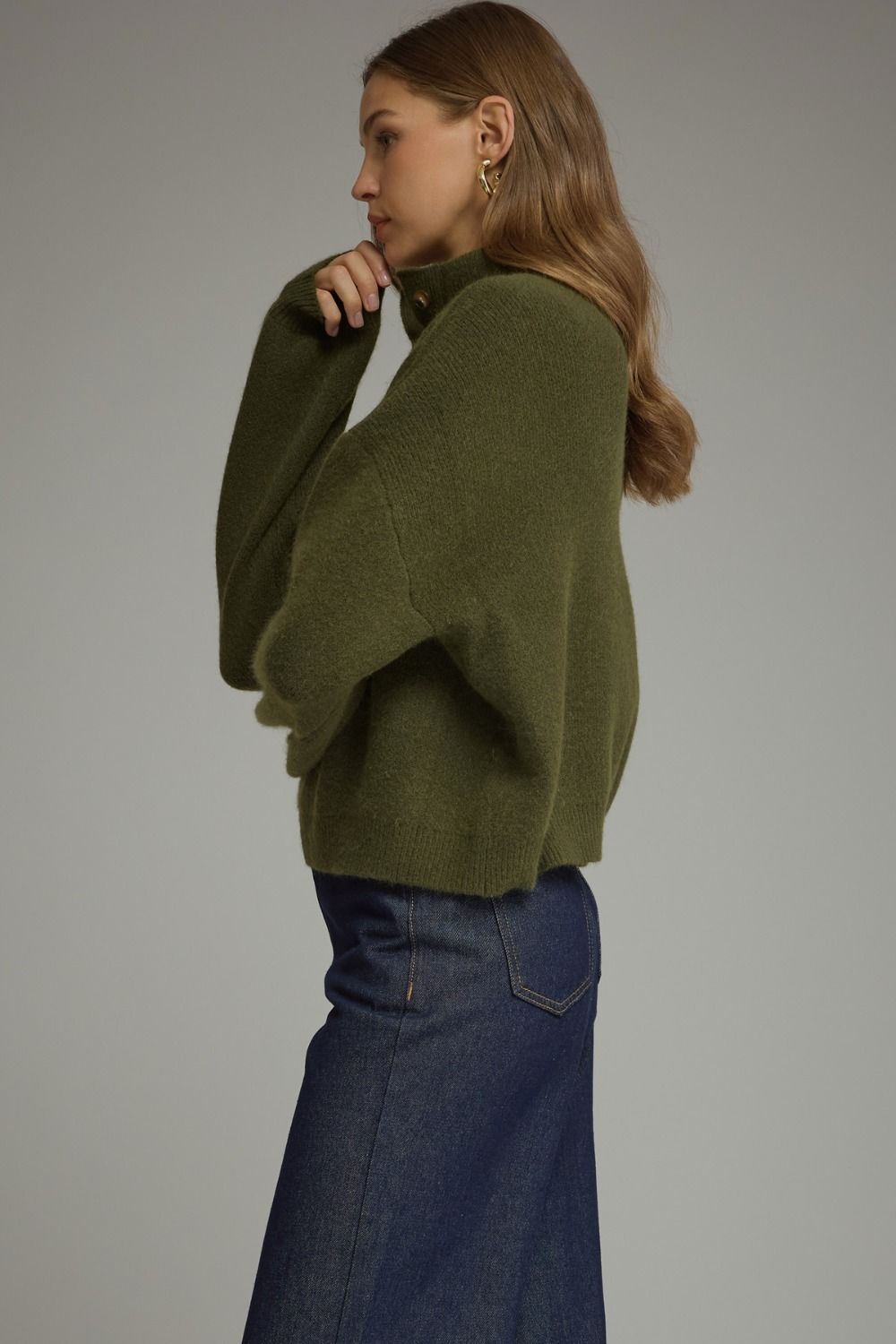 Olive Balloon Sleeve Sweater