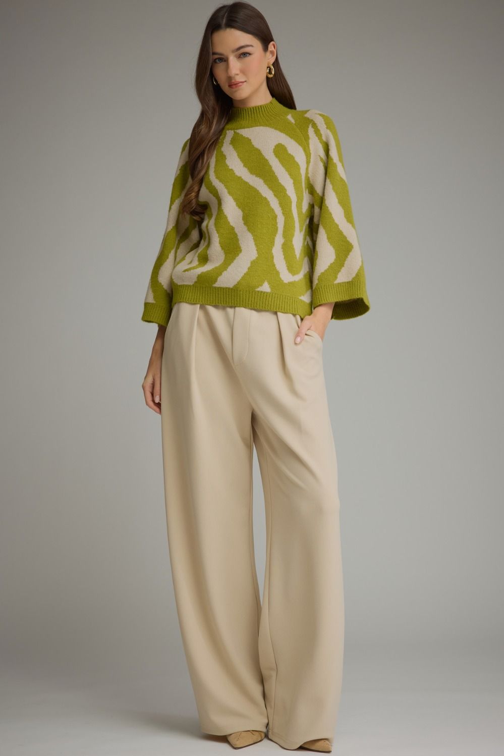 Green Animal Print Knit Top