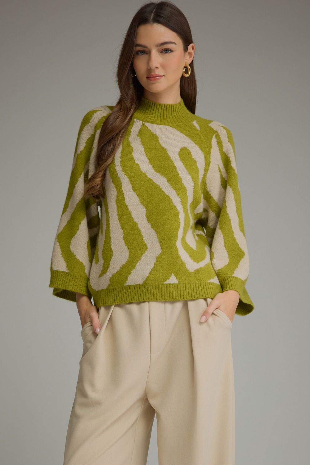 Green Animal Print Knit Top