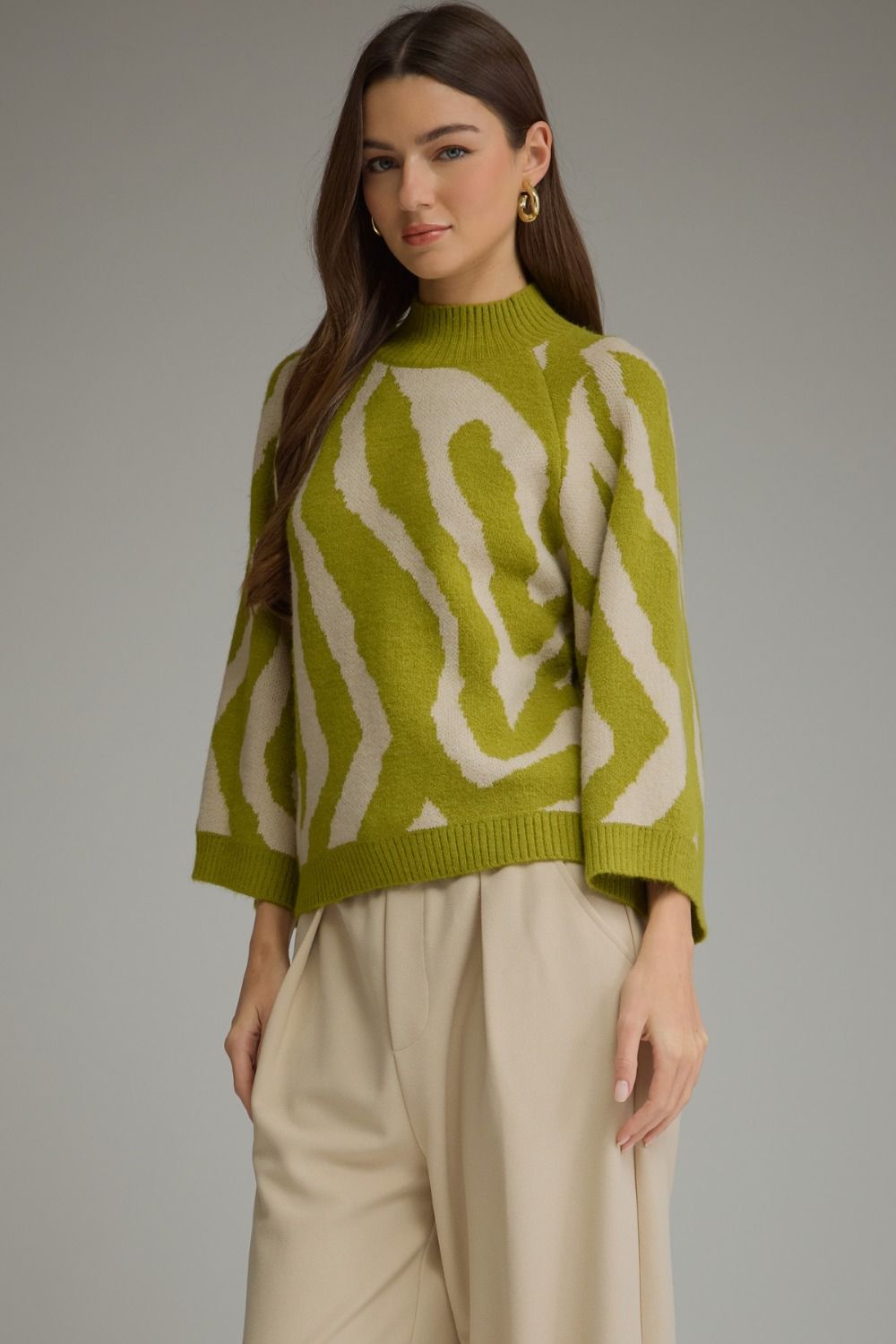 Green Animal Print Knit Top
