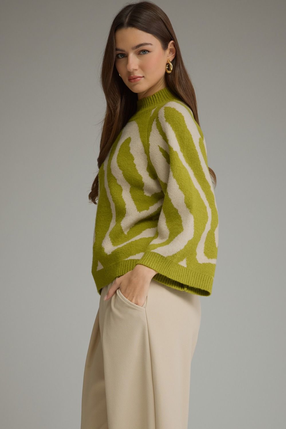 Green Animal Print Knit Top