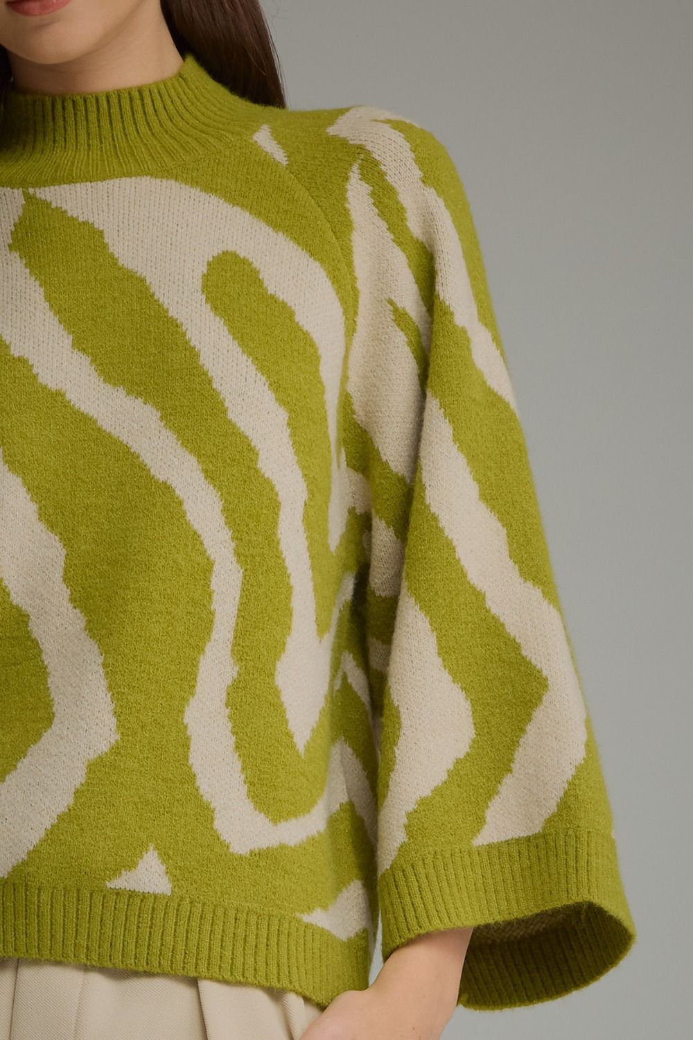 Green Animal Print Knit Top