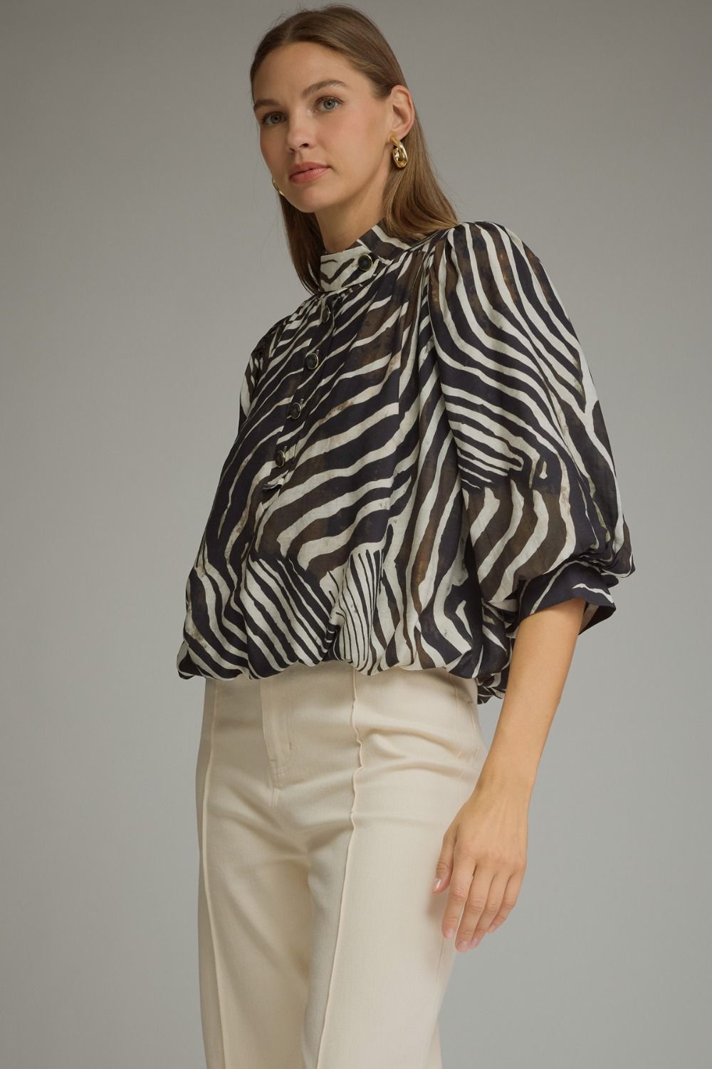 Zebra Balloon Sleeve Top