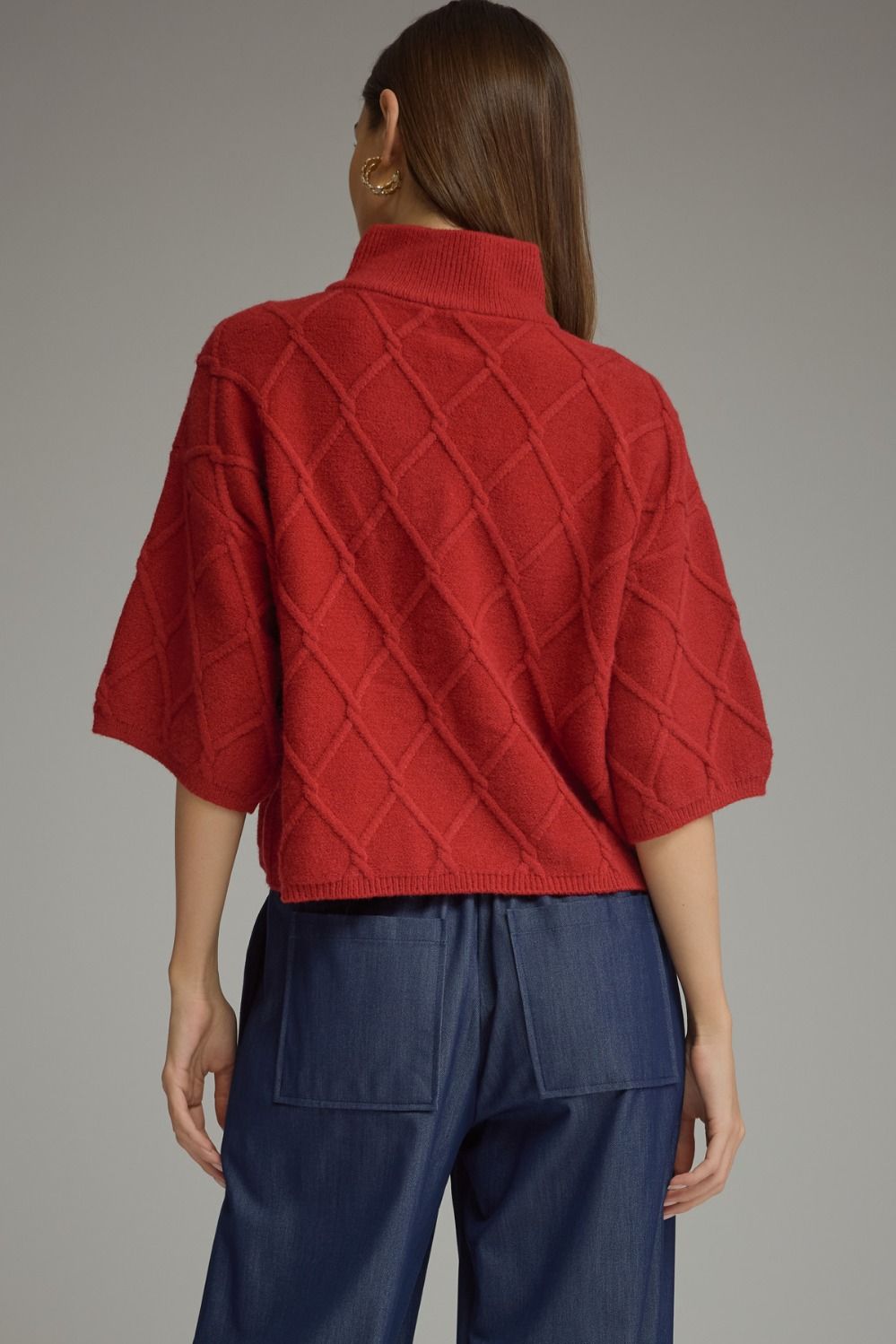High Collar Knit Top - Red