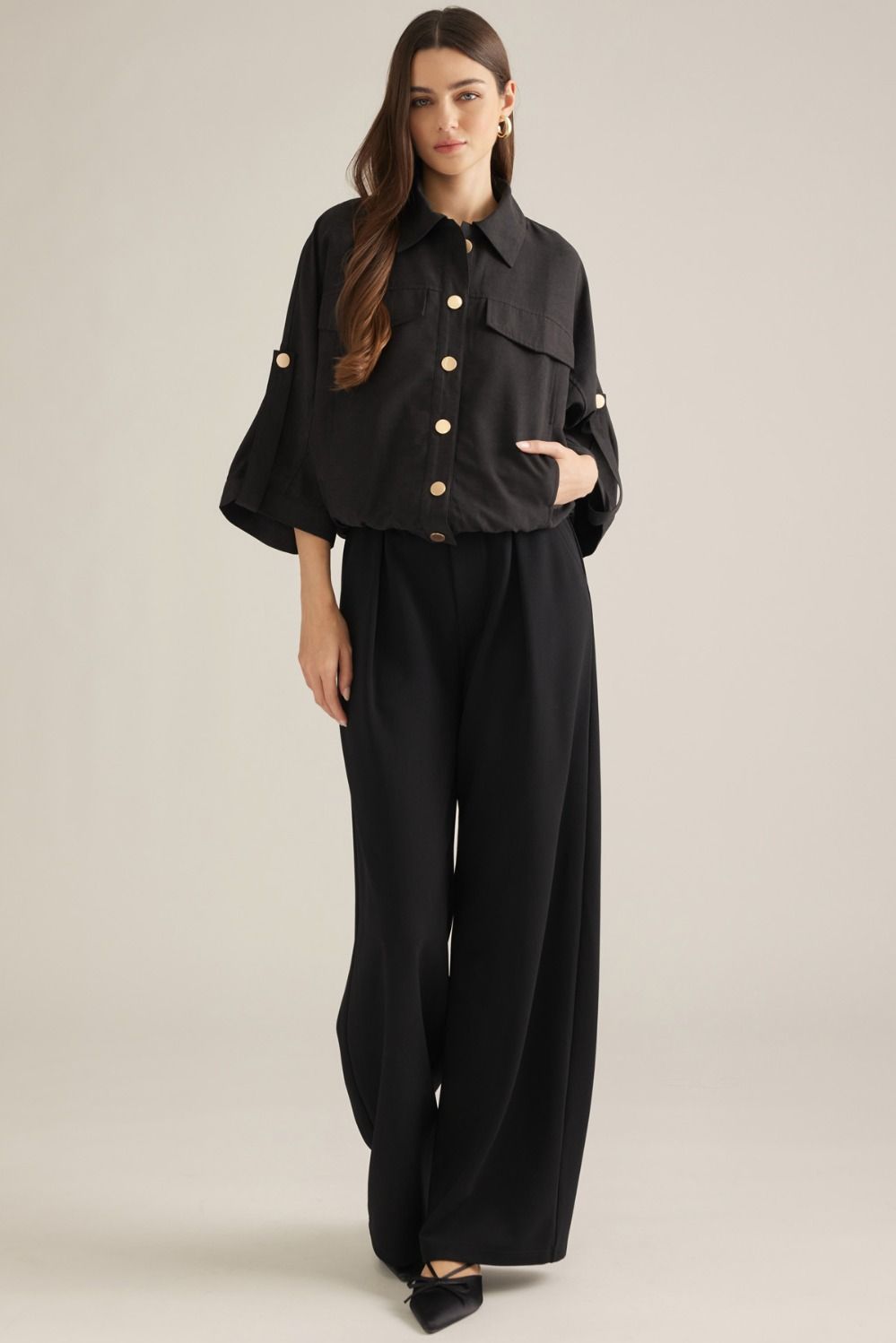 Gold Button Down Black Top