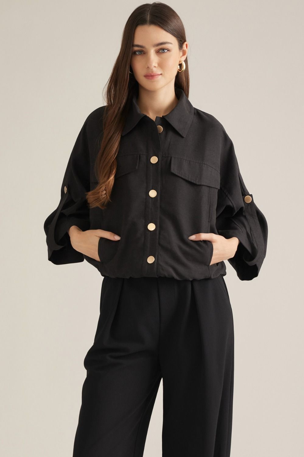 Gold Button Down Black Top