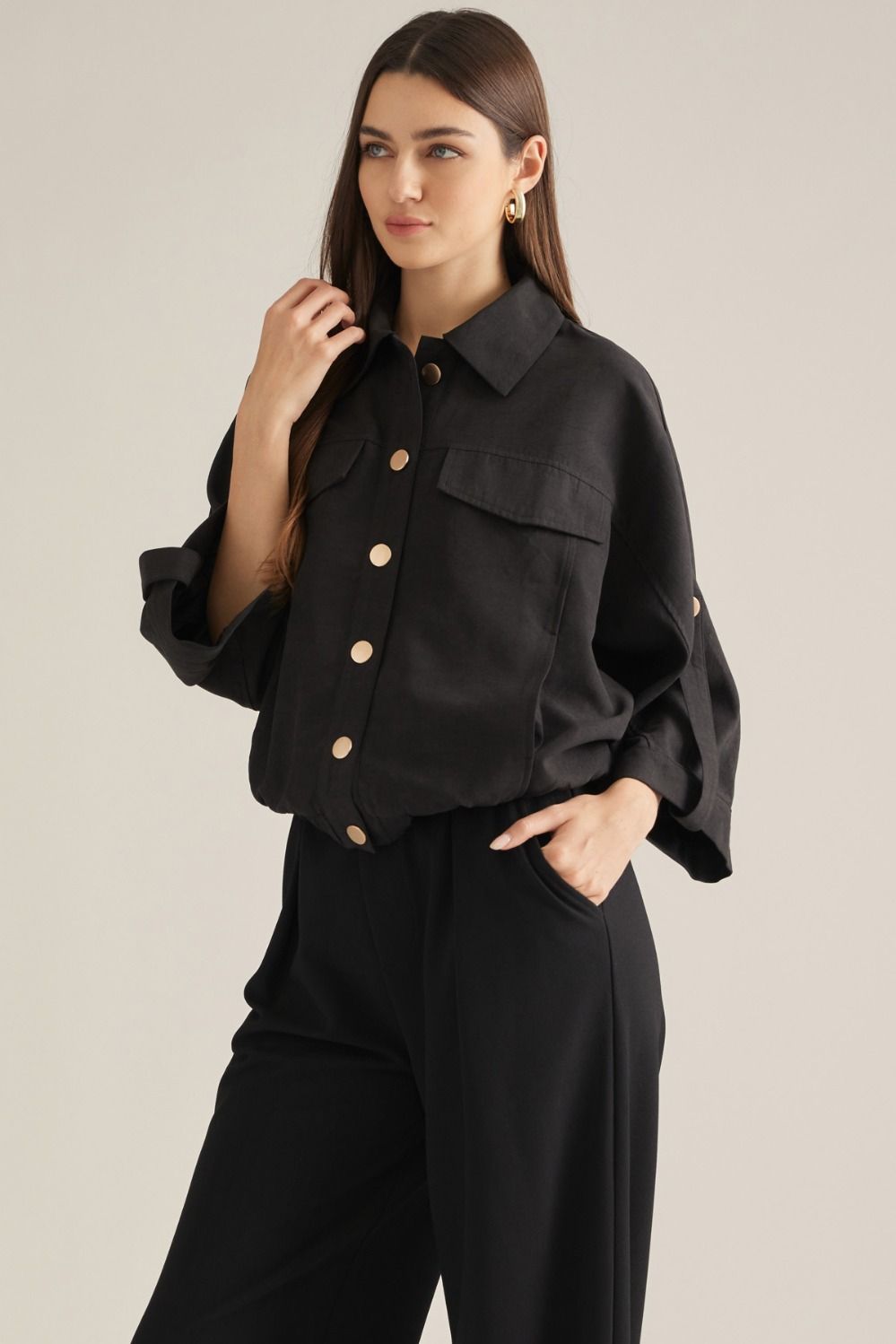 Gold Button Down Black Top