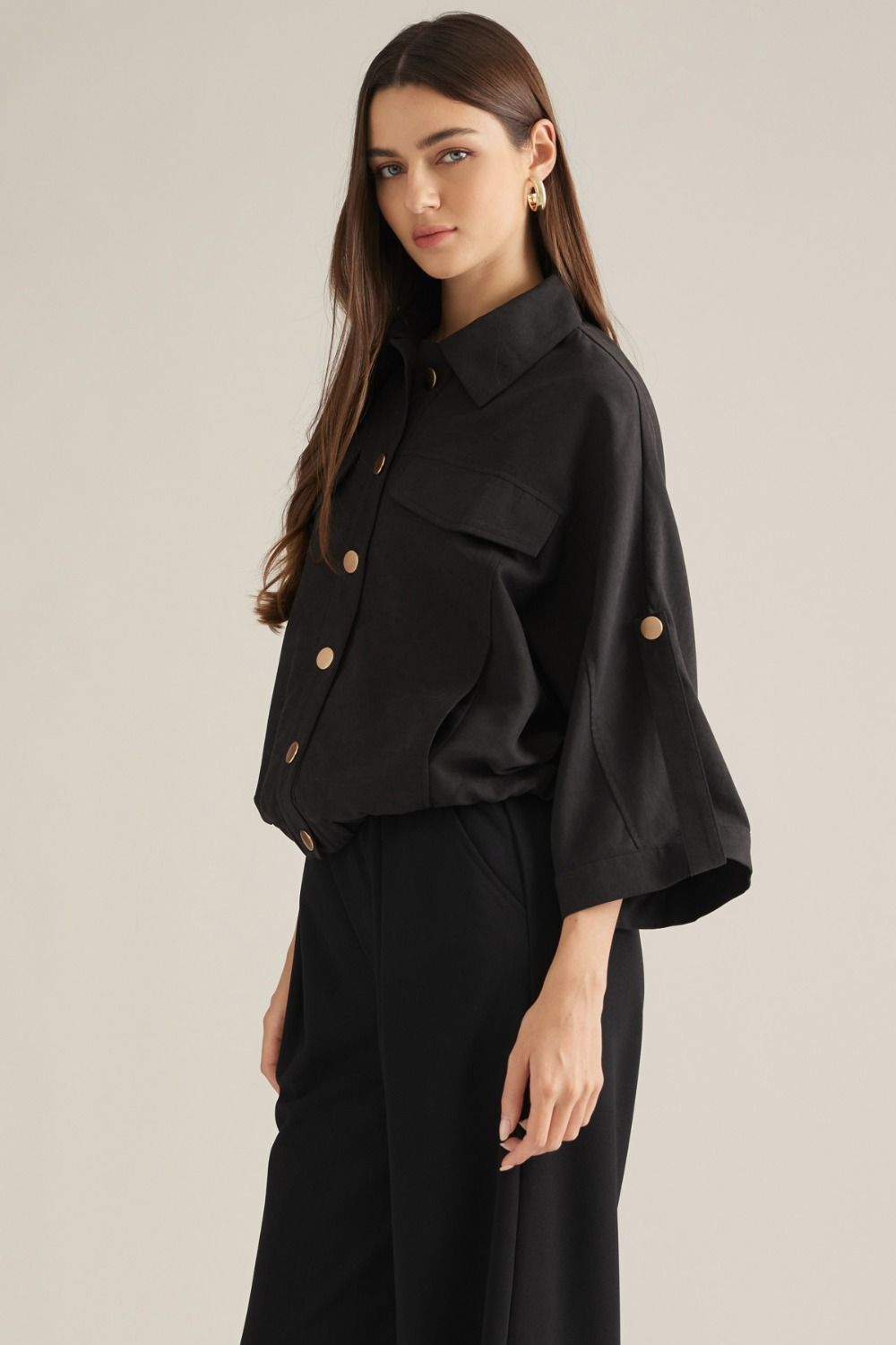 Gold Button Down Black Top