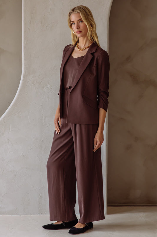 Espresso Shirred Sleeve Blazer