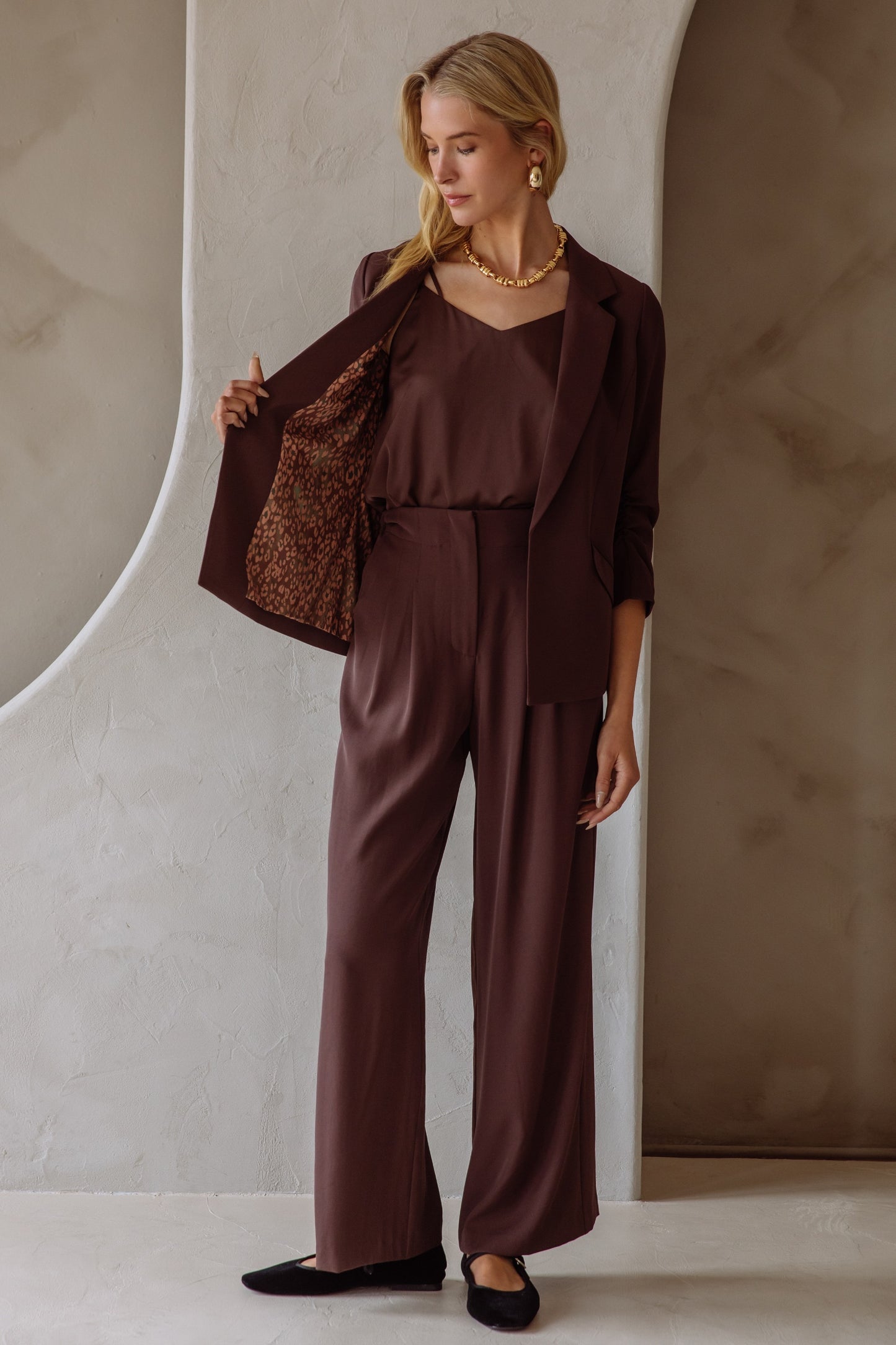 Espresso Shirred Sleeve Blazer