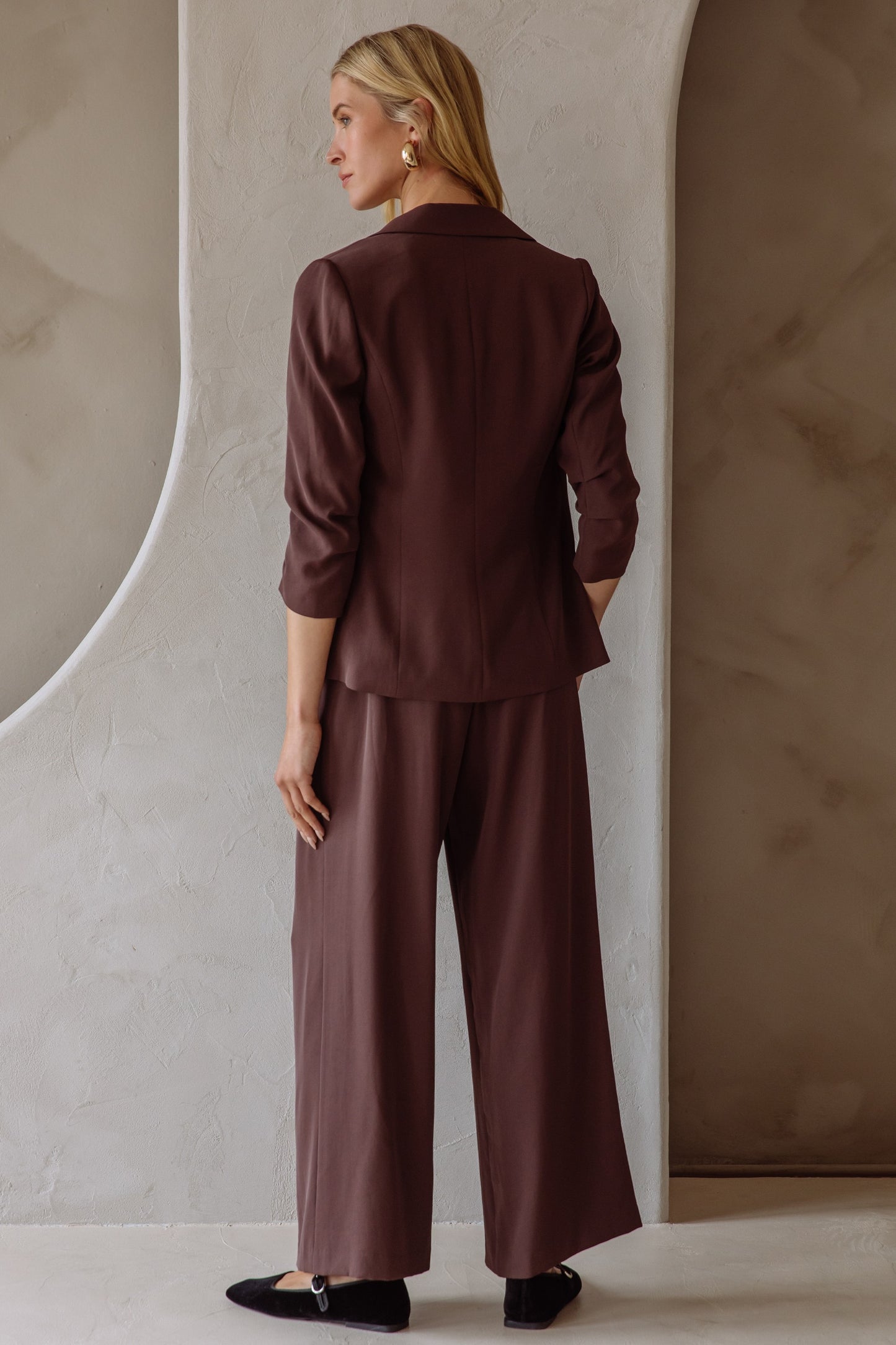 Espresso Shirred Sleeve Blazer