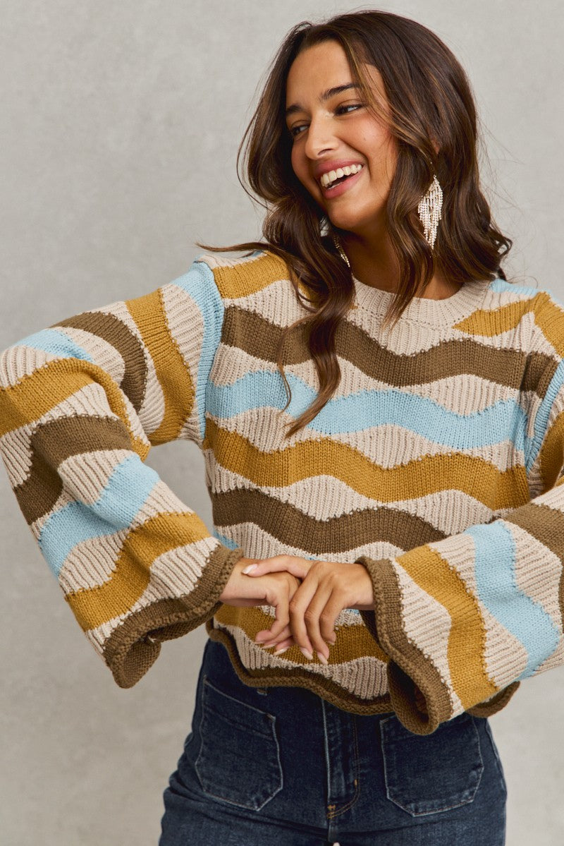 Wavy Sweater - Taupe/Blue