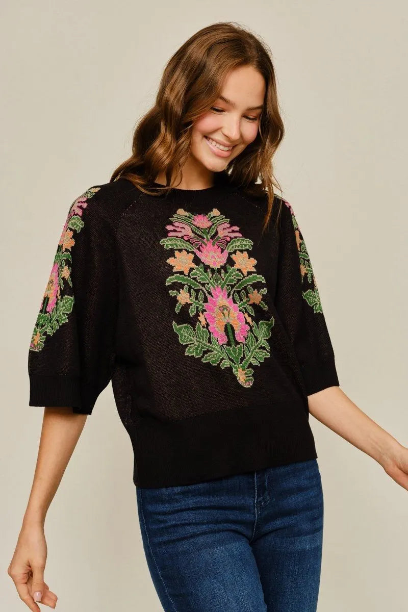 Half Sleeve Floral Pattern Top