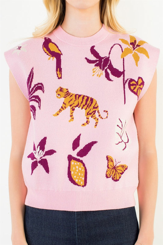 Jungle Themed Knit Sweater Vest