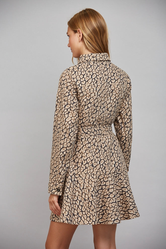 Animal Print Belted Shirt Dress