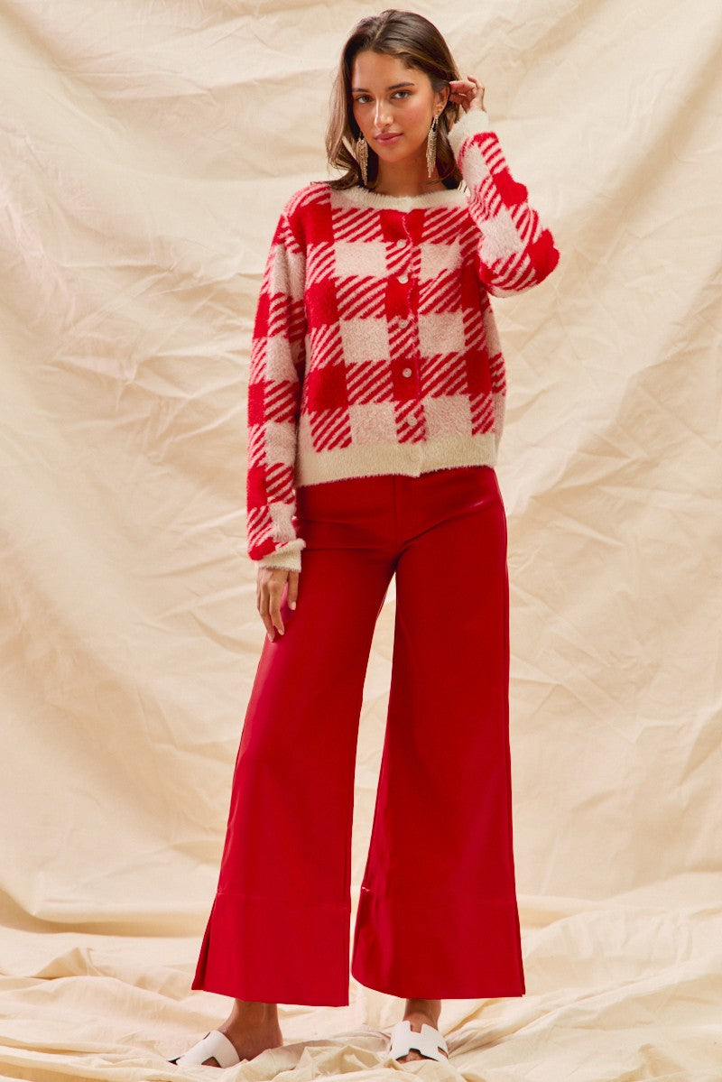 Red Faux Leather Crop Pant