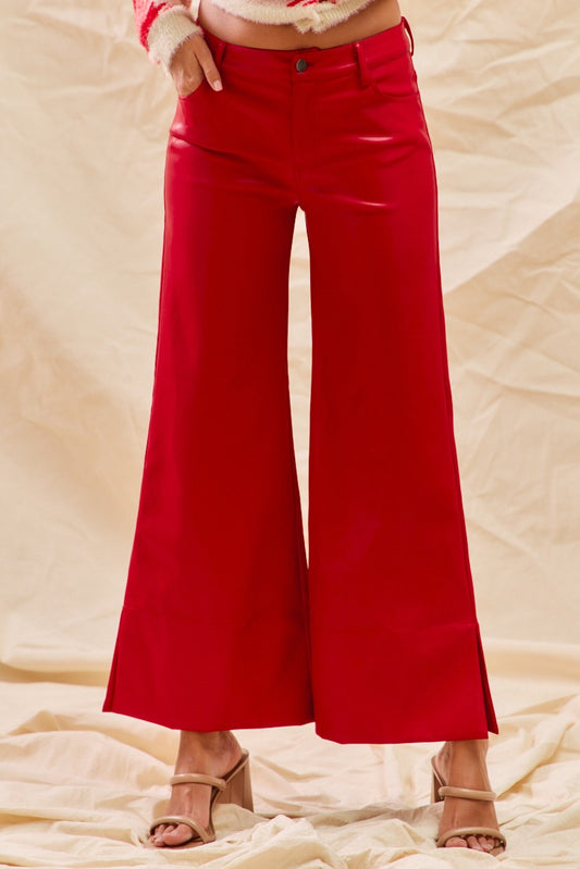 Red Faux Leather Crop Pant