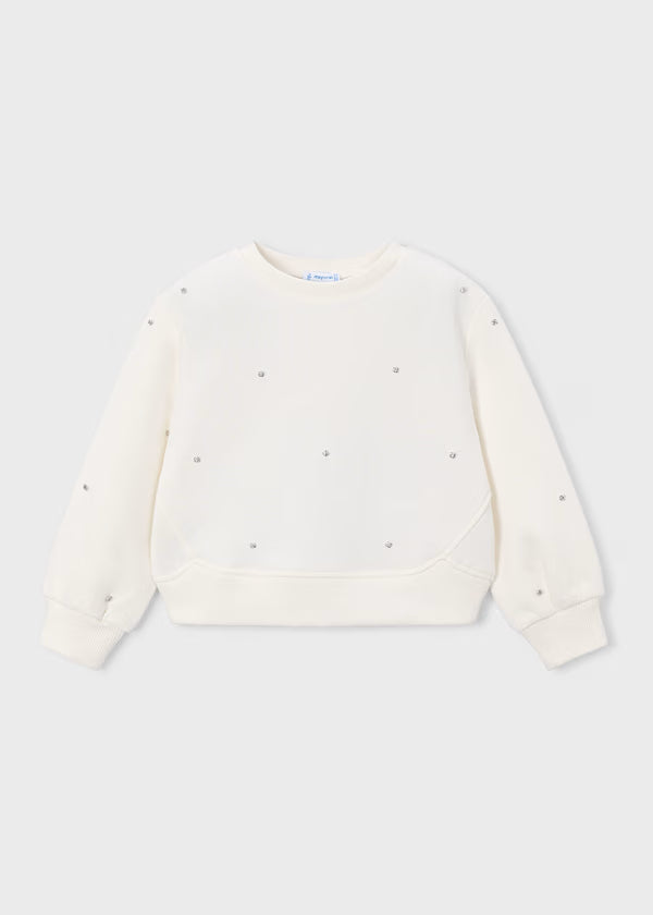 Cream Sweatshirt W/ Silver Polka Dots