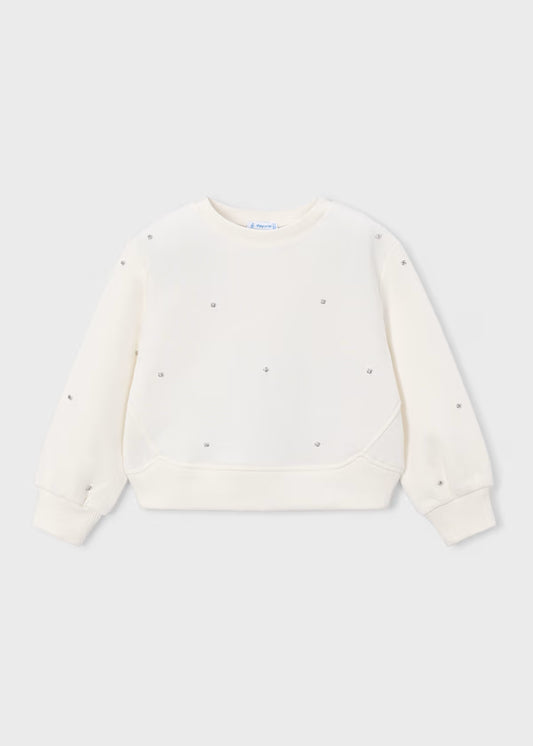 Cream Applique Sweatshirt W/ Rhinestones