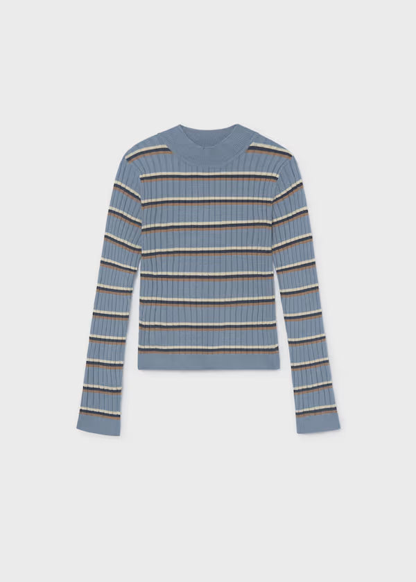 Blue Stripe Knit Mockneck
