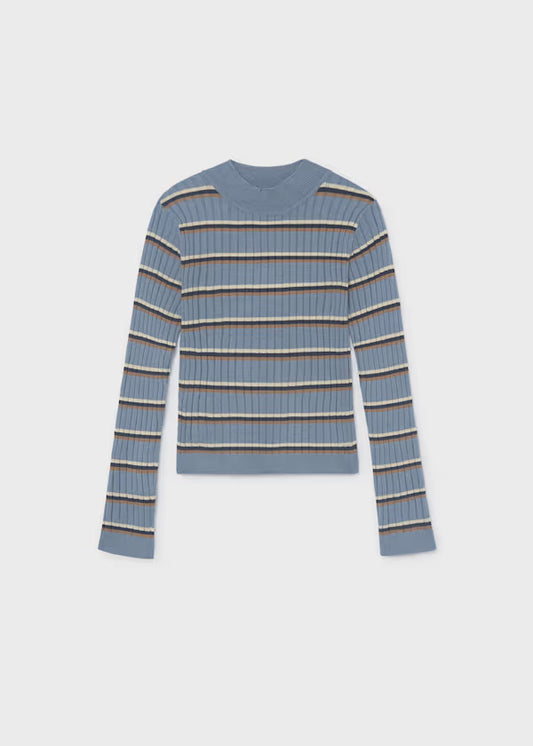 Blue Stripe Knit Mockneck