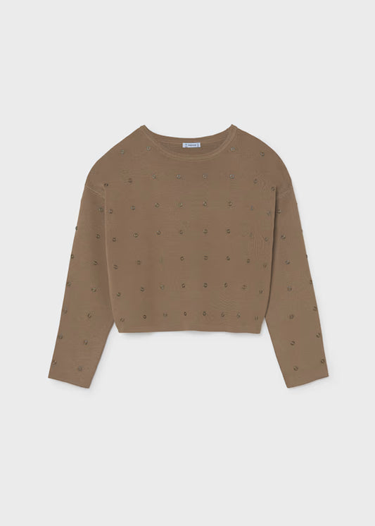 Girls Brown Studded Sweater