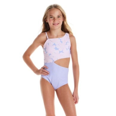 Purple Floral One Piece Swimsuit