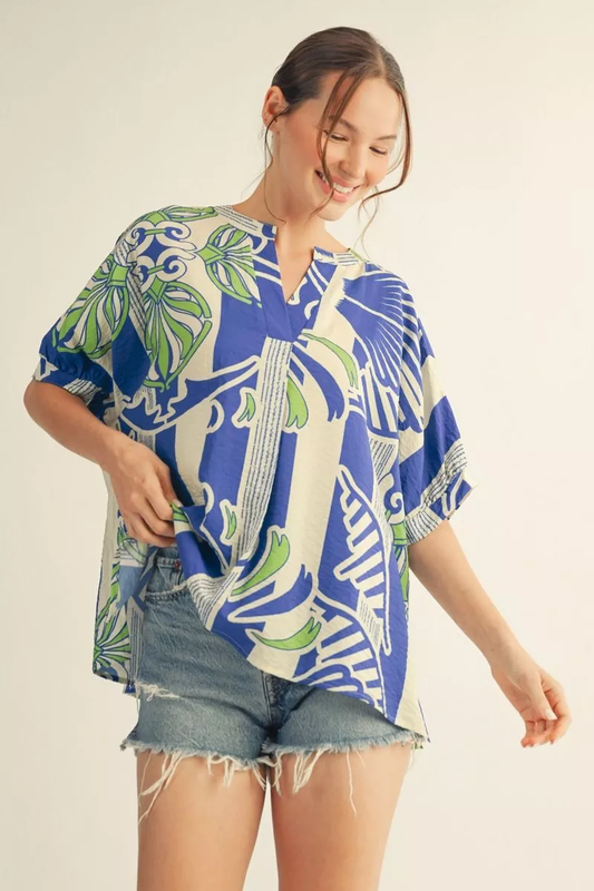 Blue/Green Boho Top