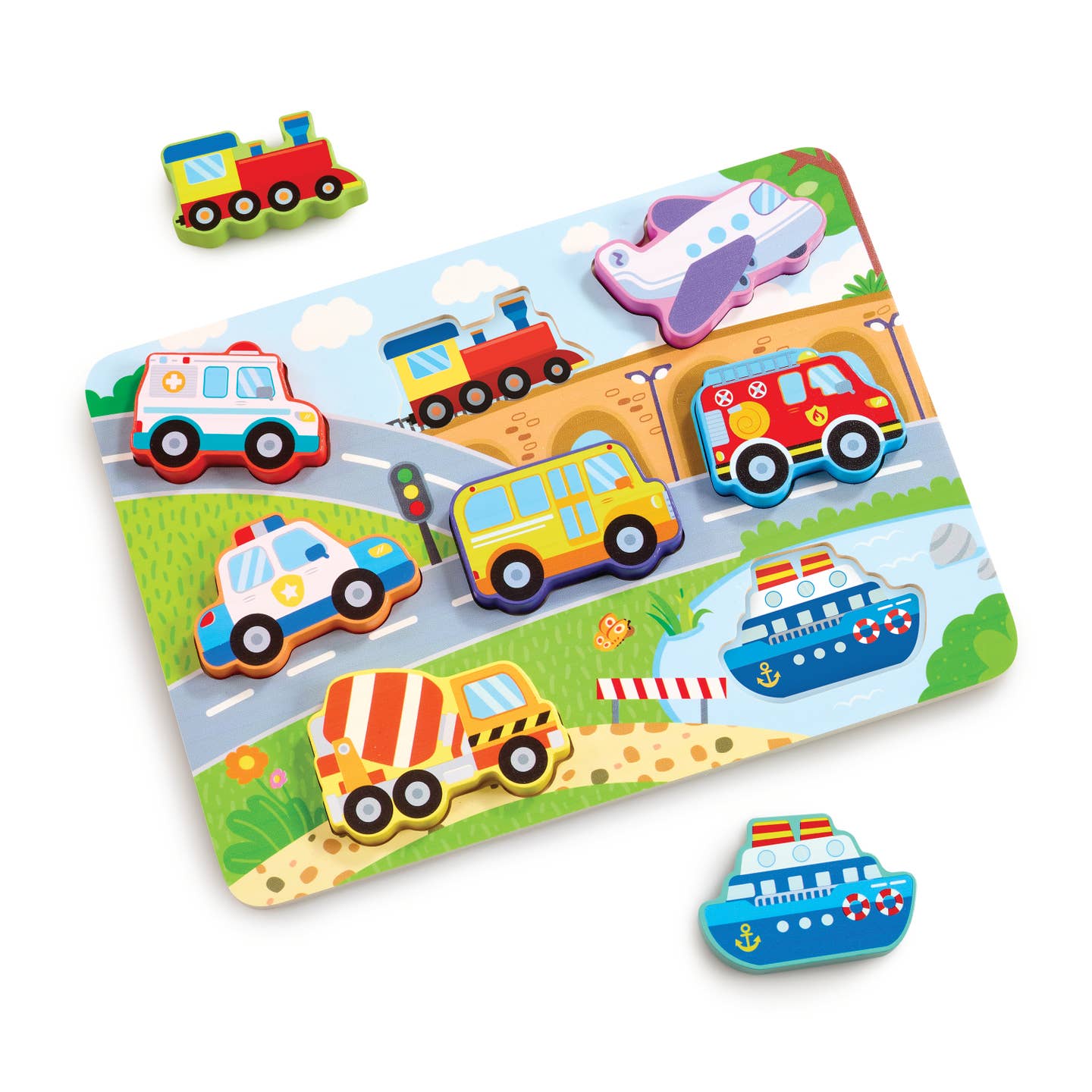Wooden Vehicles Puzzle & Play Pieces