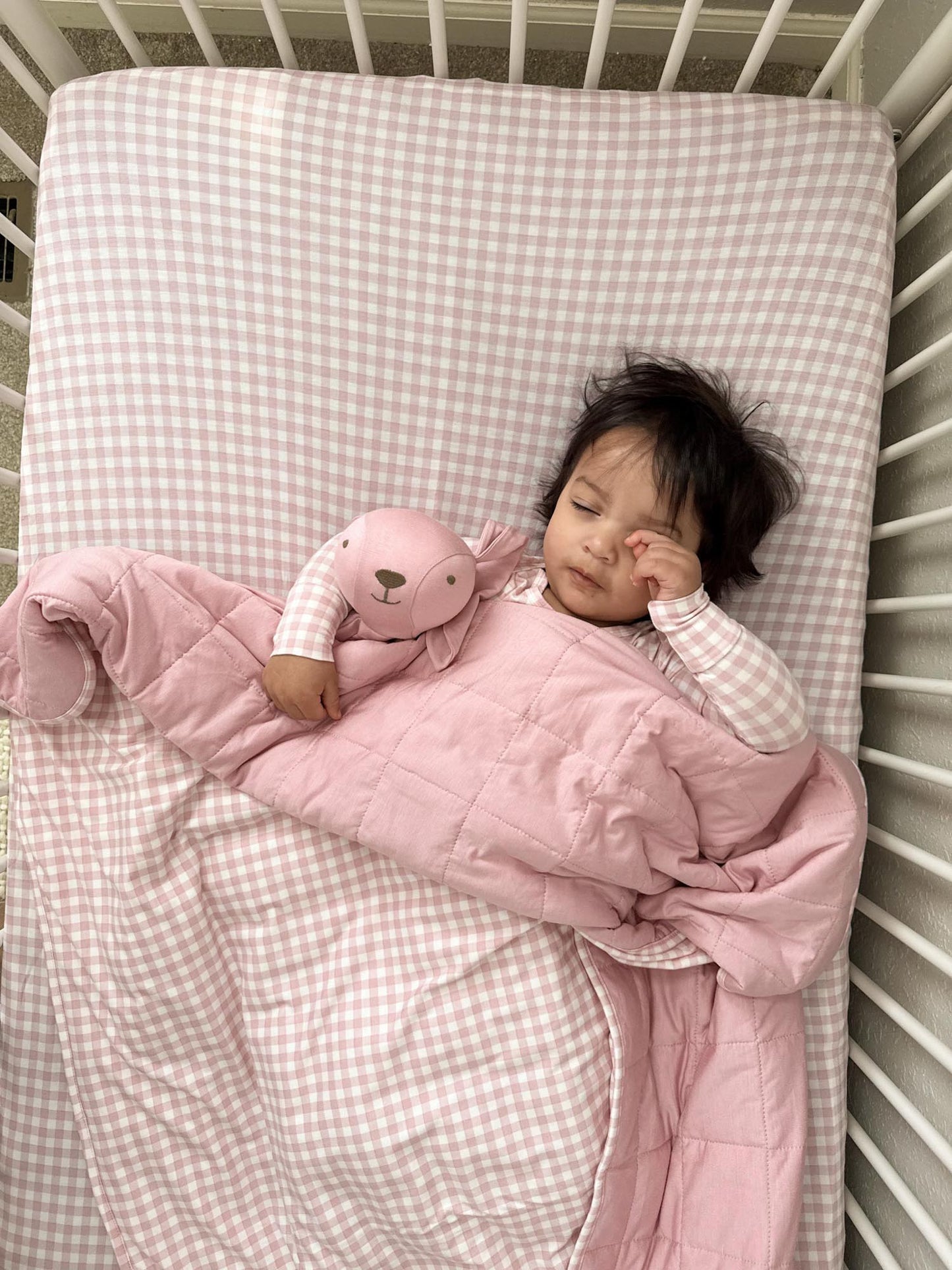 Pink Gingham Bamboo Crib Sheet