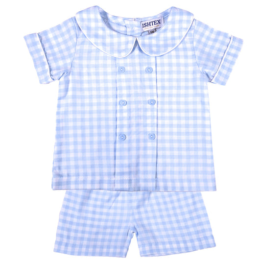 Blue Gingham Boys Short Set