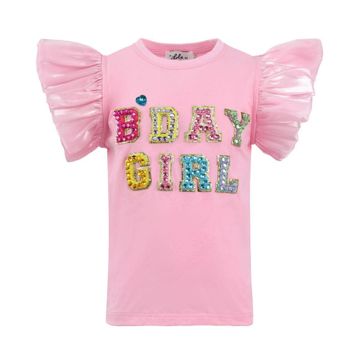 Pink Birthday Girl Gem Ruffle Tee