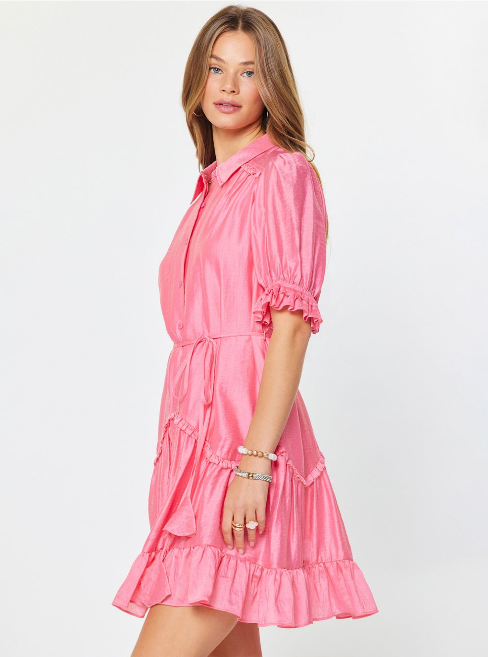 Pink Ruffled Mini Dress