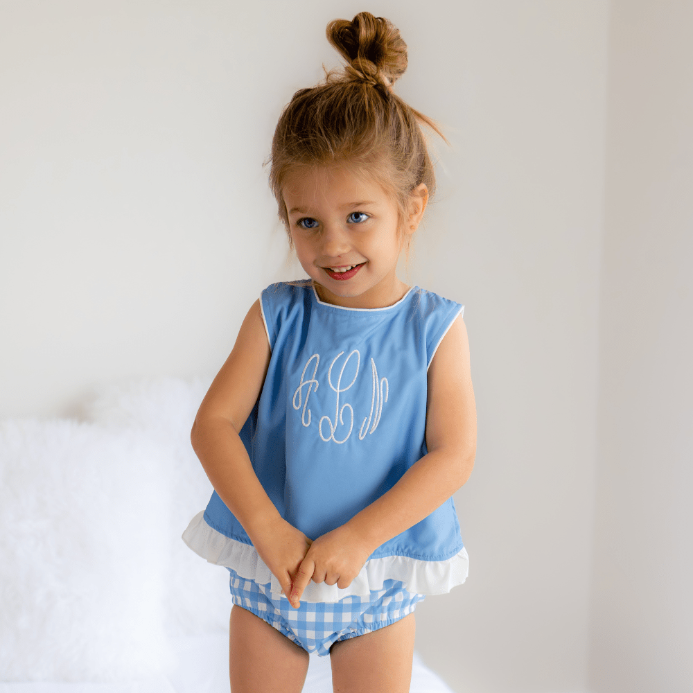 Blue Gingham Ruffle Bloomer Set