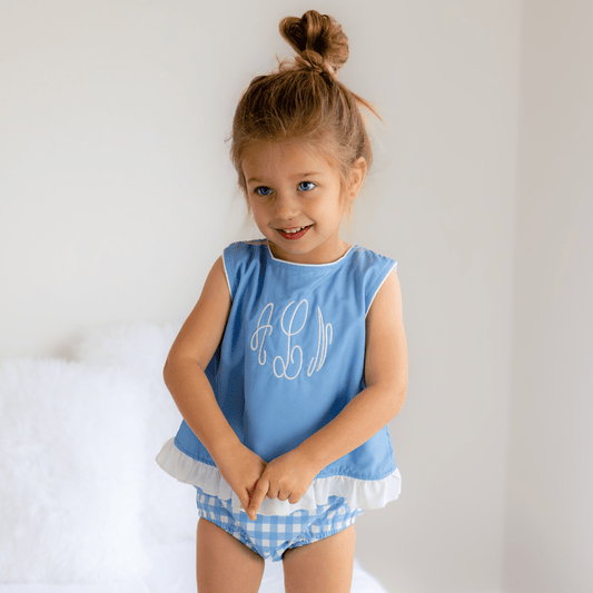 Blue Gingham Ruffle Bloomer Set